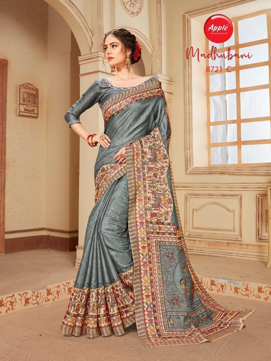 Madhubani Apple Printed Daily Wear Sarees Catalog